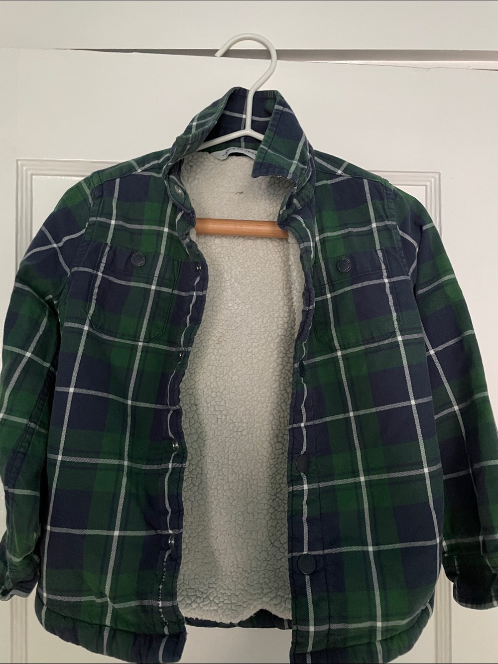 Janie and Jack Sherpa-Lined Green & Navy Plaid Boy’s Shacket